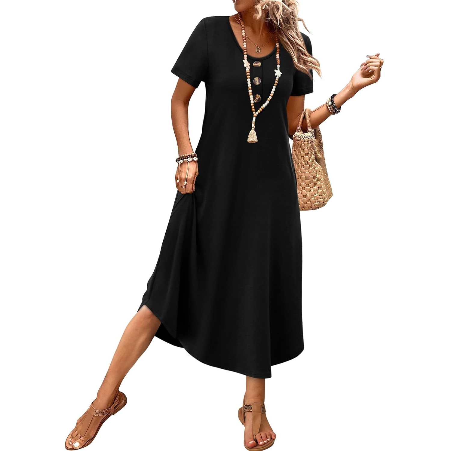 Casual Midi Resort Dresses With Pockets For Women
