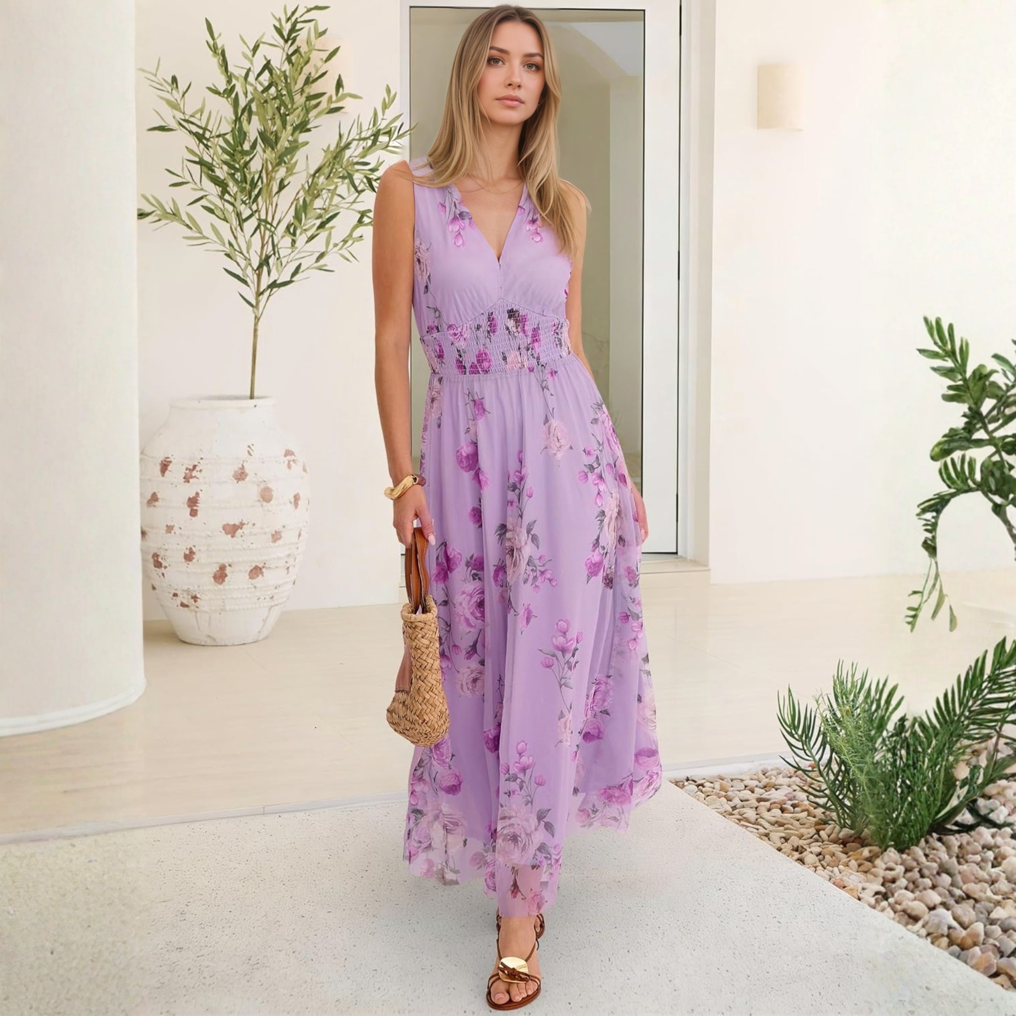 Elegant Women Floral Tulle Maxi Dress For Summer Wedding