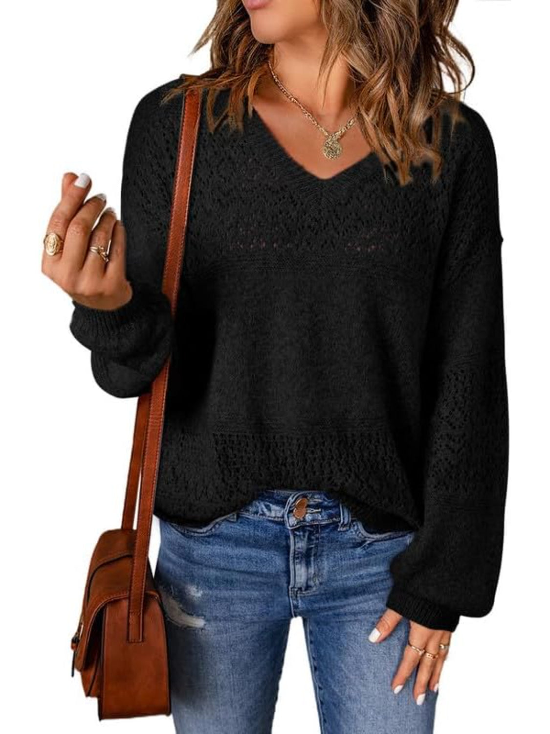 Casual Long Sleeve Knit Pullover Sweater-My Comfy Blouse