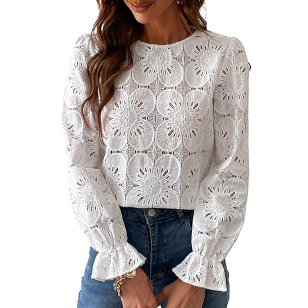 Women Embroidered Crochet Tops With Eyelet Lace Details
