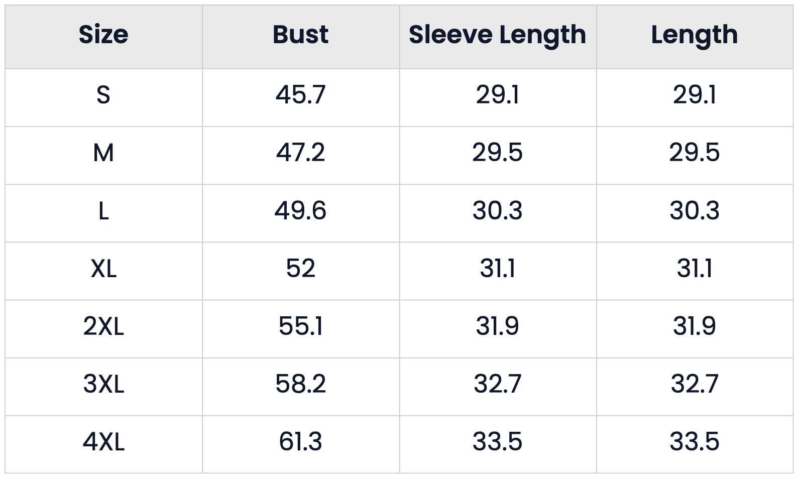 Size Chart for Lightweight Packable Waterproof Hooded Rain Jacket for Women