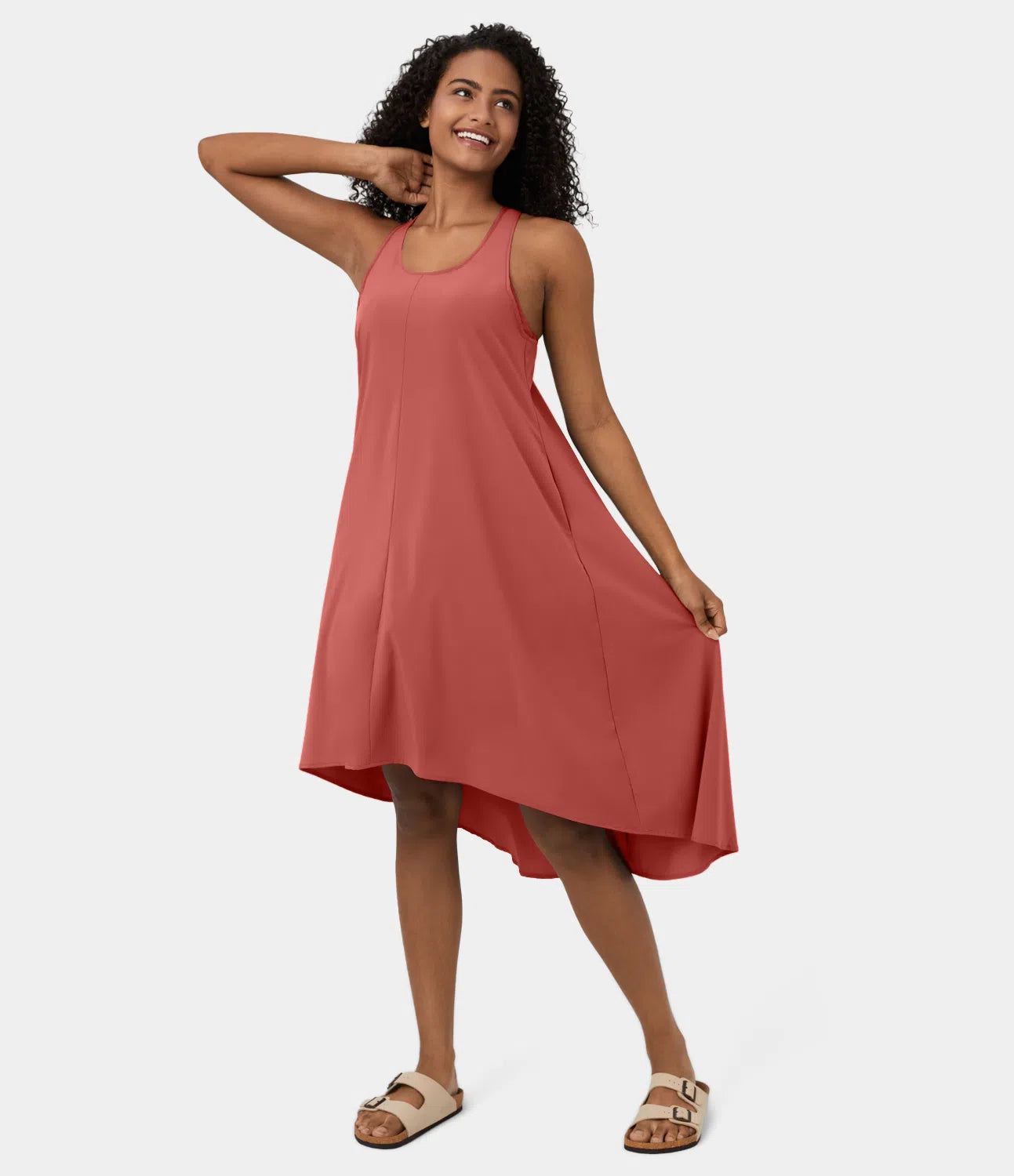 Midi Casual Dress With Backless Racerback And Side Pocket-My Comfy BlouseMidi Casual Dress With Backless Racerback And Side Pocket - Image 26