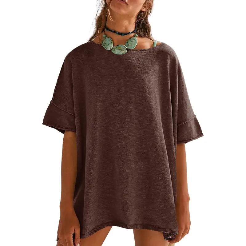 Loose Fit Short Sleeve Oversized Summer Tunic Top