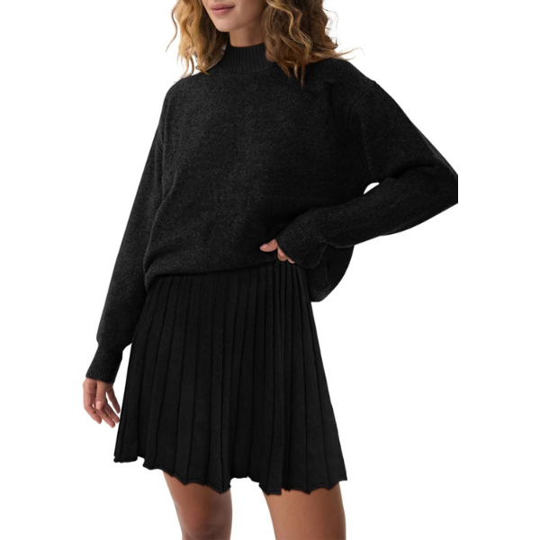 Women's Two Piece Outfits Turtleneck Long Sleeve Ribbed Knit Tops Pleated Mini Skirt 2026 Casual Sweater Sets