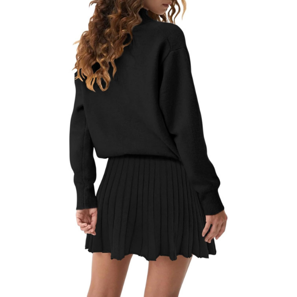 Women's Two Piece Outfits Turtleneck Long Sleeve Ribbed Knit Tops Pleated Mini Skirt 2026 Casual Sweater Sets