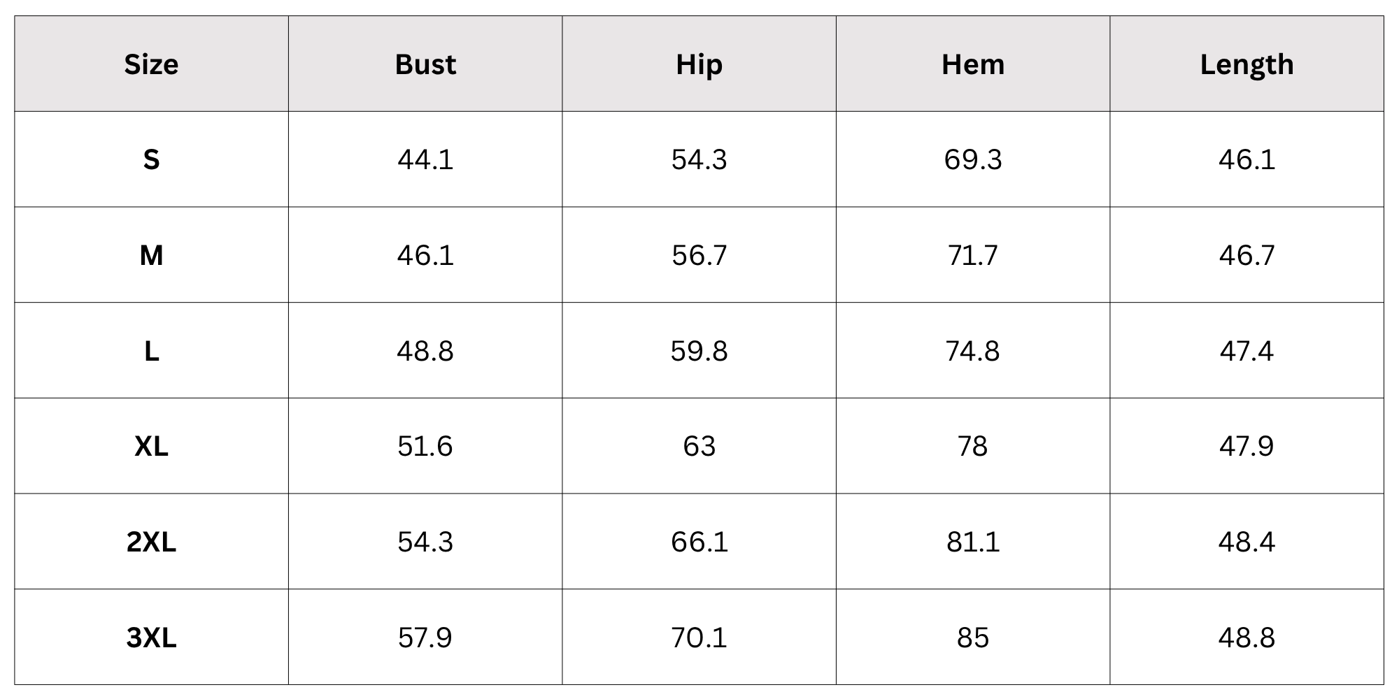Size Chart