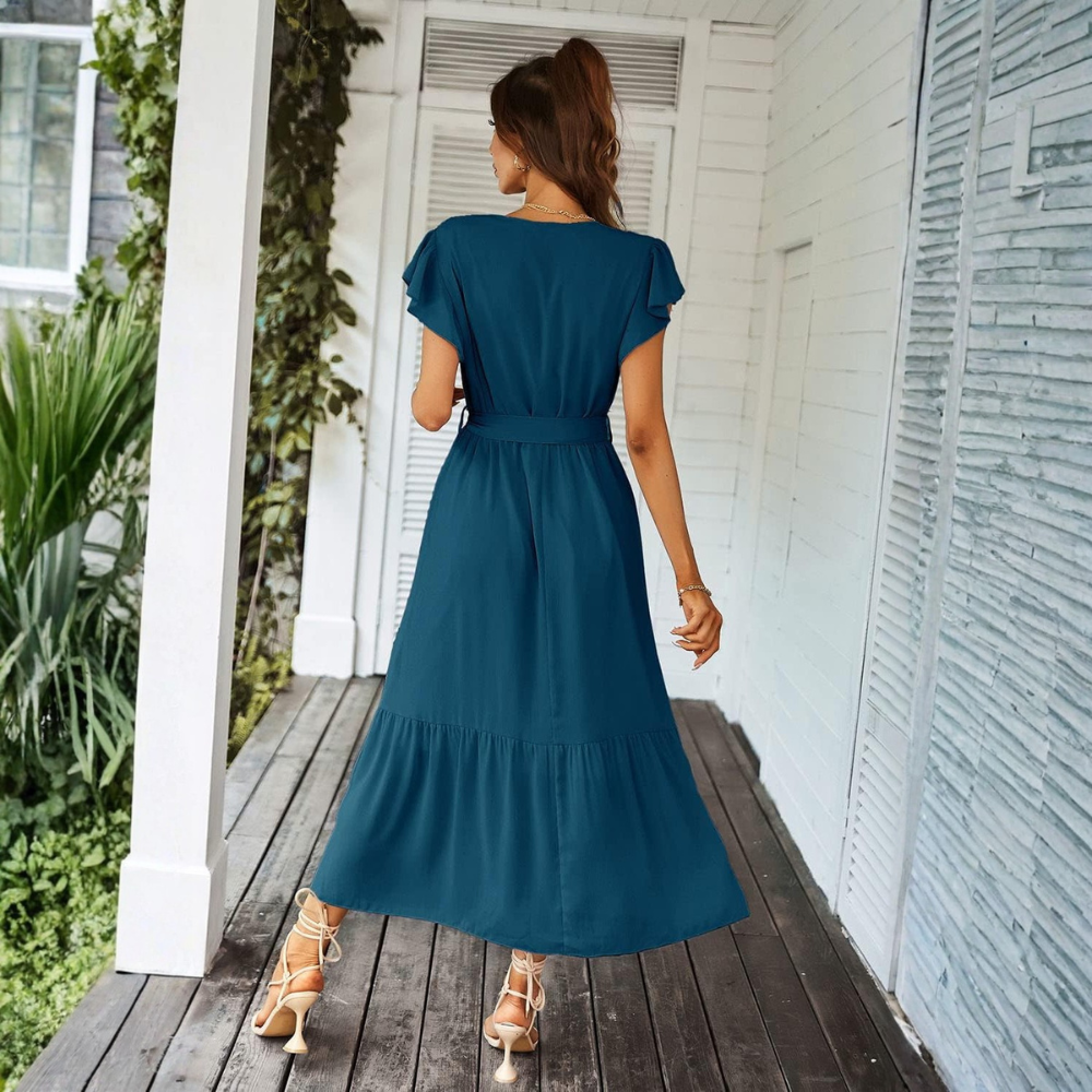 Floral And Boho Wrap Ruffle Maxi Dress V For Women