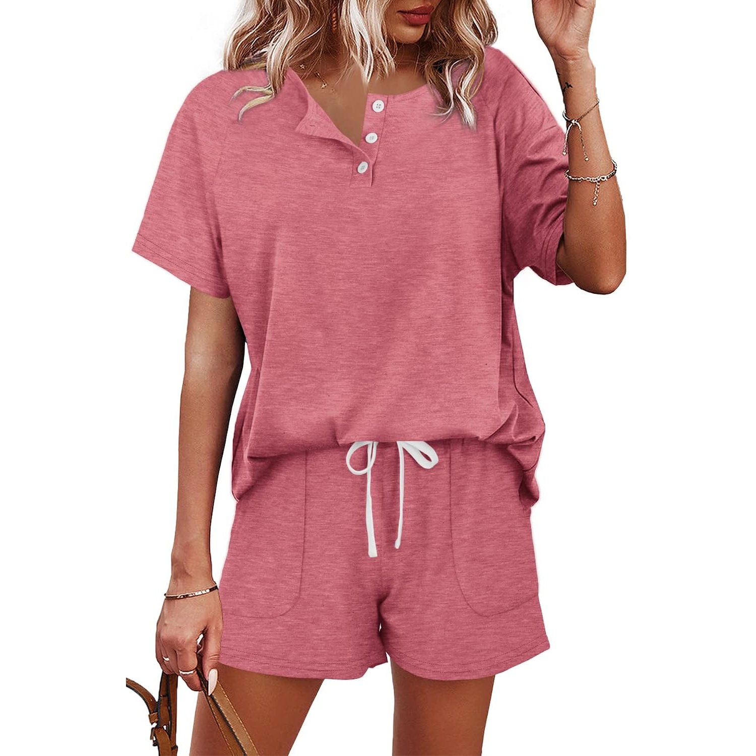 2 Piece Button Down Top And Shorts Sets For Women