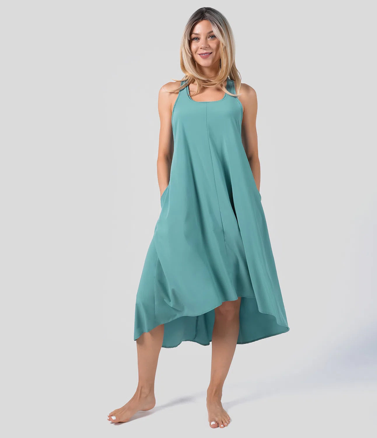 Midi Casual Dress With Backless Racerback And Side Pocket-My Comfy BlouseMidi Casual Dress With Backless Racerback And Side Pocket - Image 2