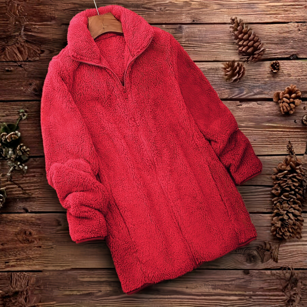 Solid Teddy Coat With Zip Up Front And Casual Long Sleeve Fit For Women