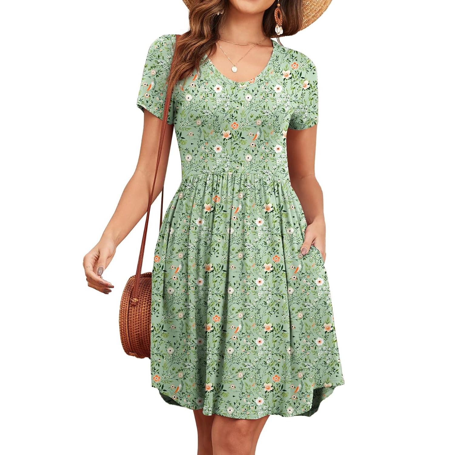 Summer Short Sleeve Loose Fit Dress With Pockets