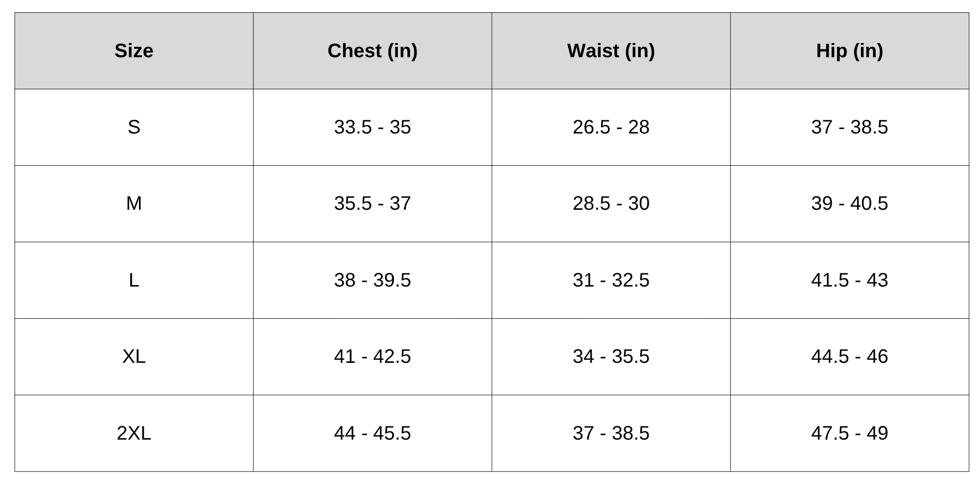 Size Chart
