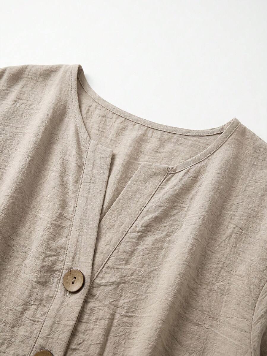 Zayélia Lady's Smooth-Woven Elegant And Simple Casual Summer Blouse, Work Shirt - Apricot - View 5