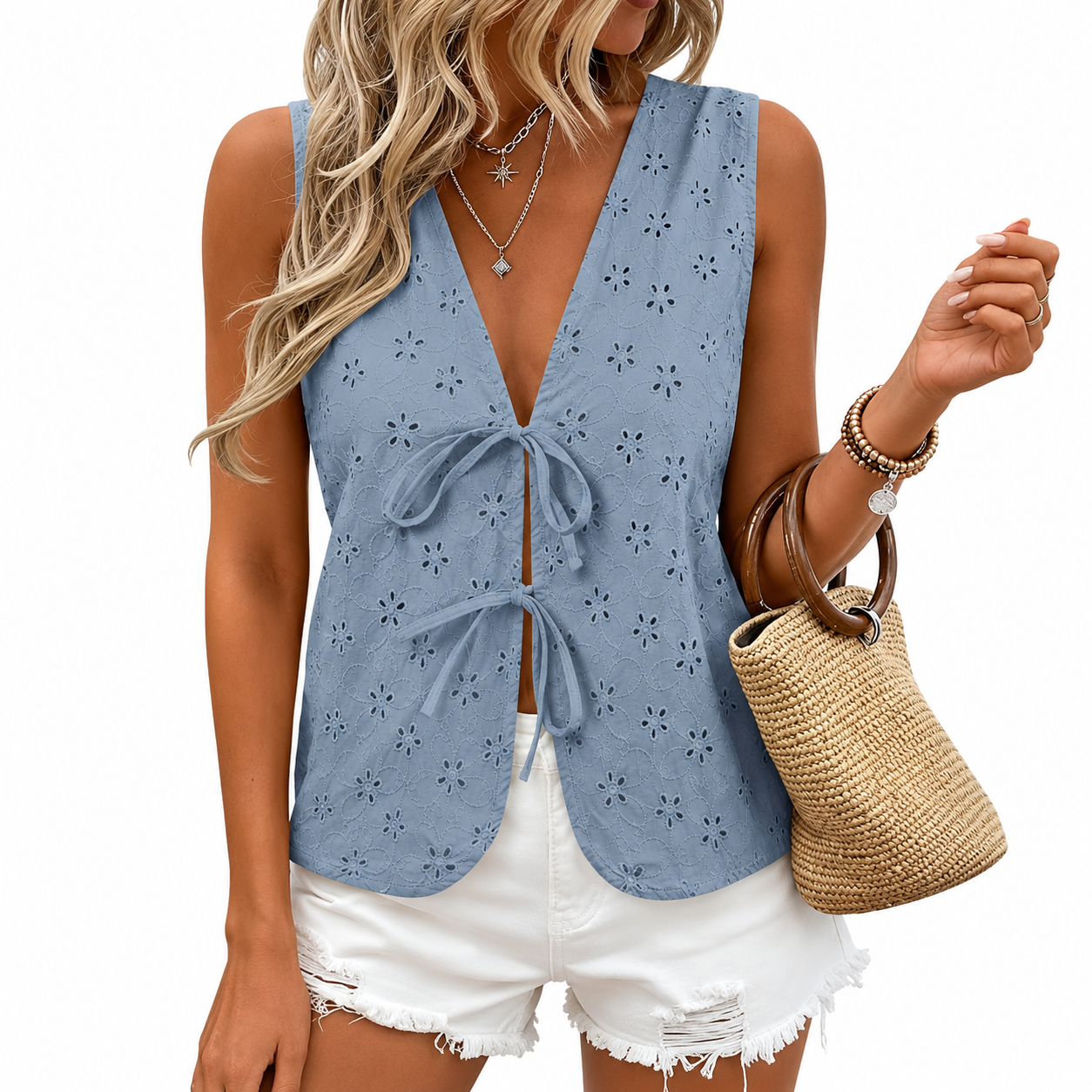 Casual Short Puff Sleeve Hollow Shirts For Women