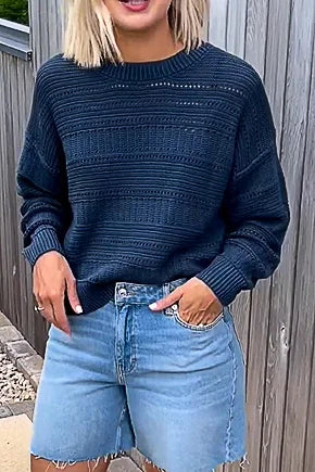 Women's casual crochet solid color knitted sweater-My Comfy Blouse