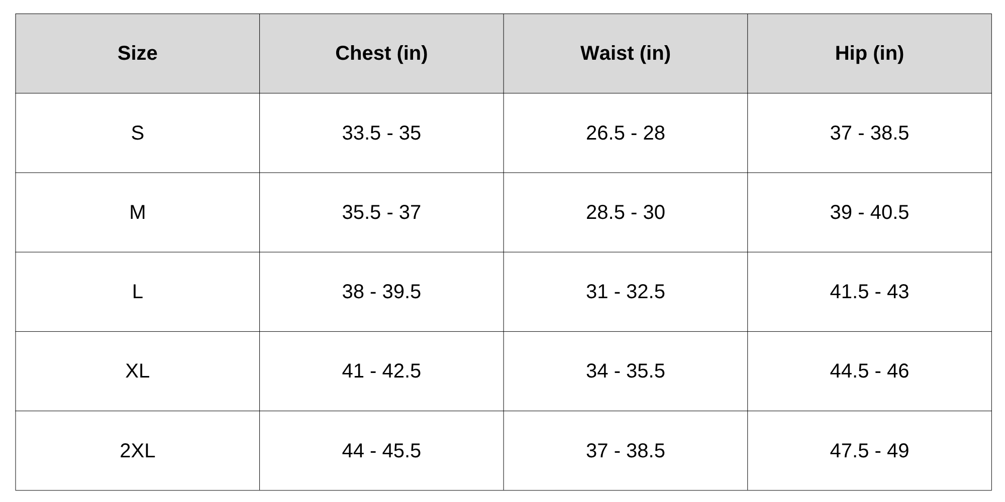 Size Chart