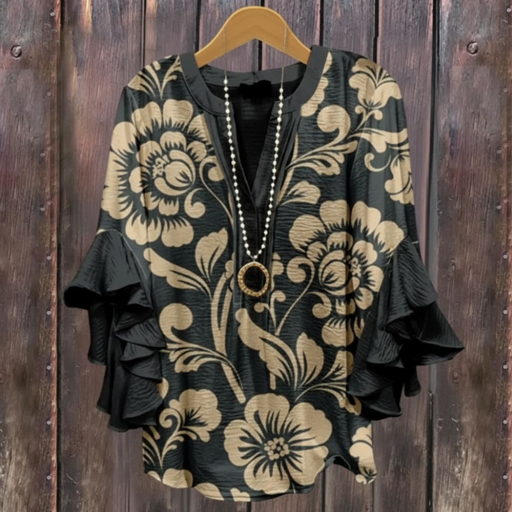 Floral Print Layered Ruffle Blouse Top-My Comfy Blouse