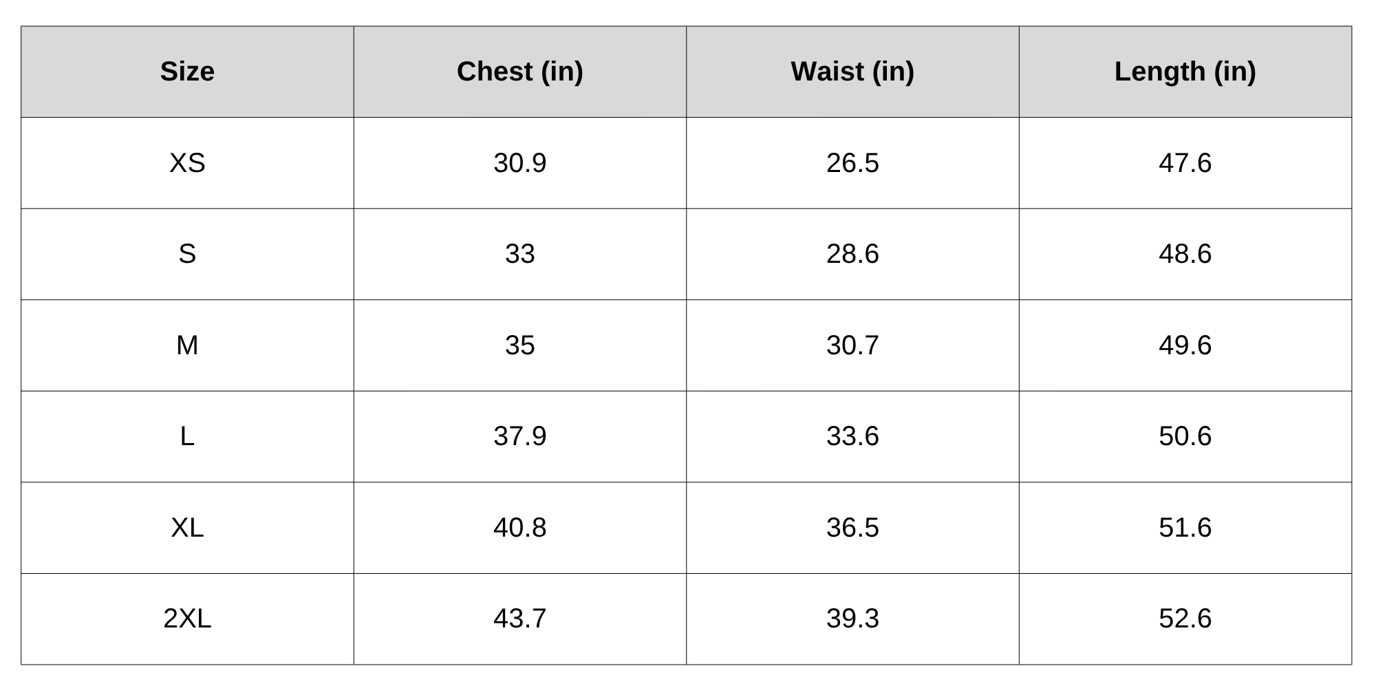Size Chart