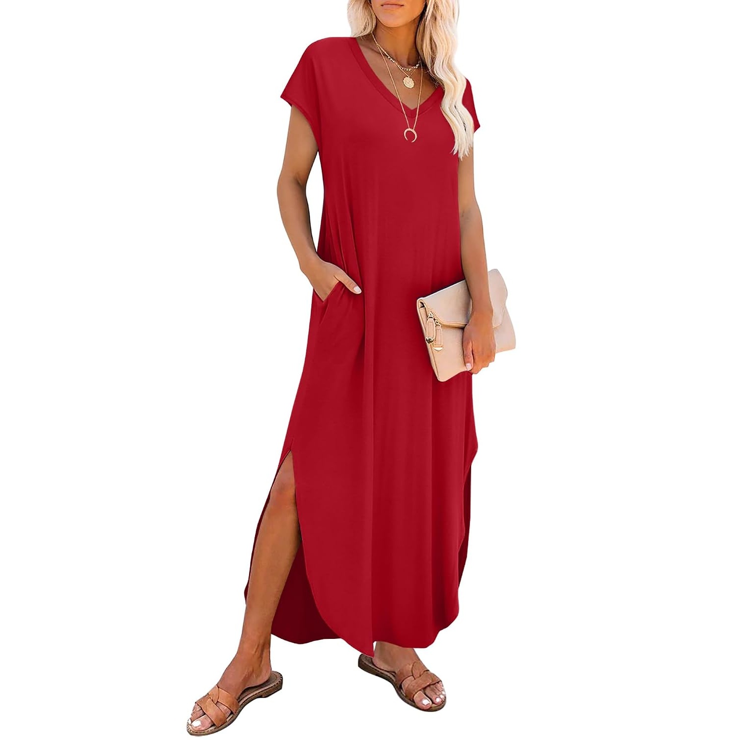 Summer Sundress Cap Sleeve ,Maxi Dress With Pockets For Women