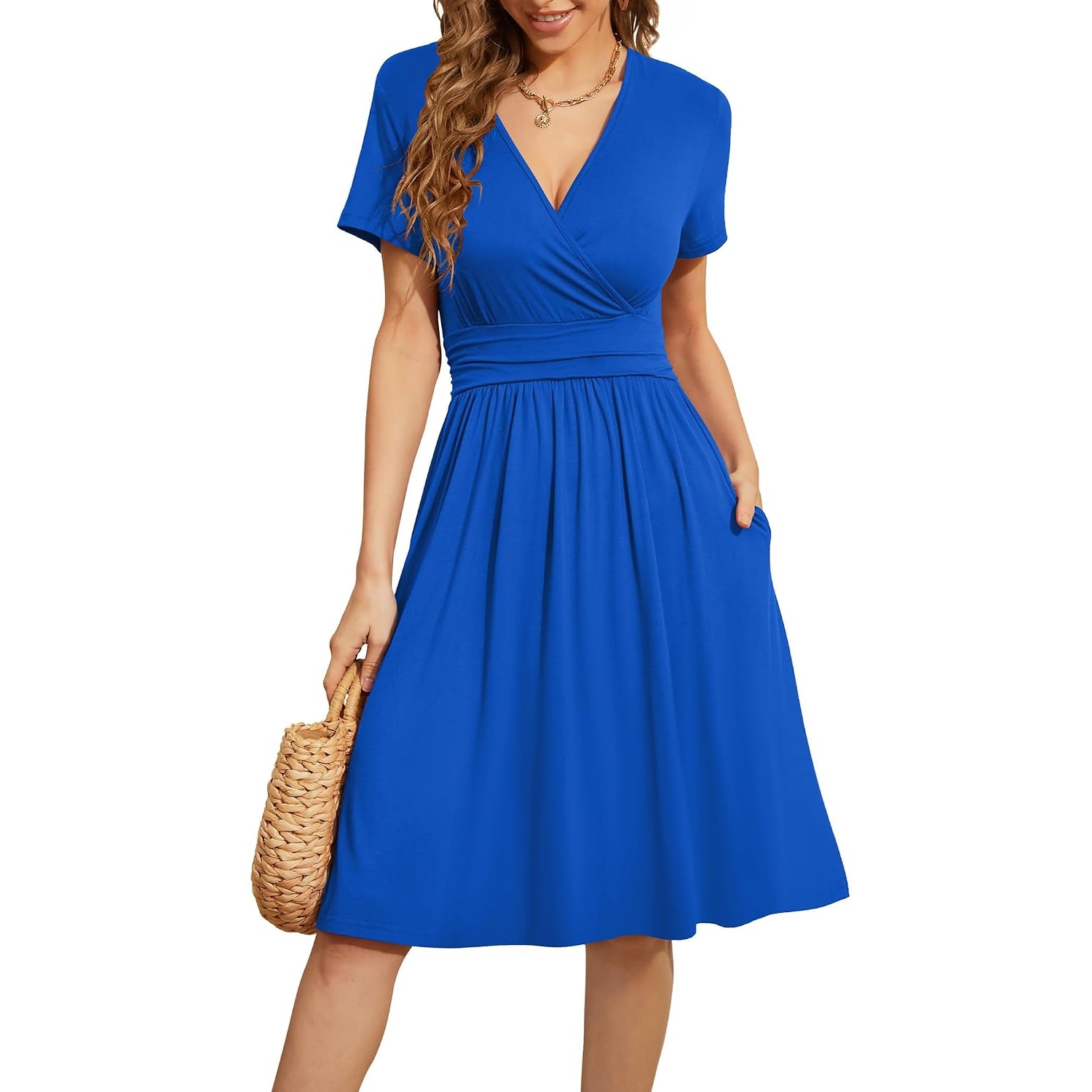 Casual Summer Party Dresses Short Sleeve Dress With Pockets For Women