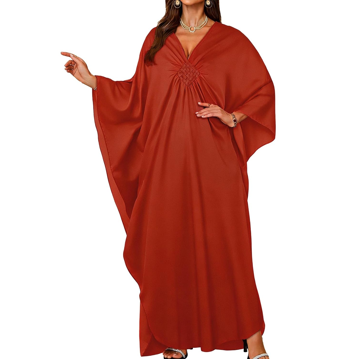 Flowy Smocked Front Kaftan Maxi Dress for Women