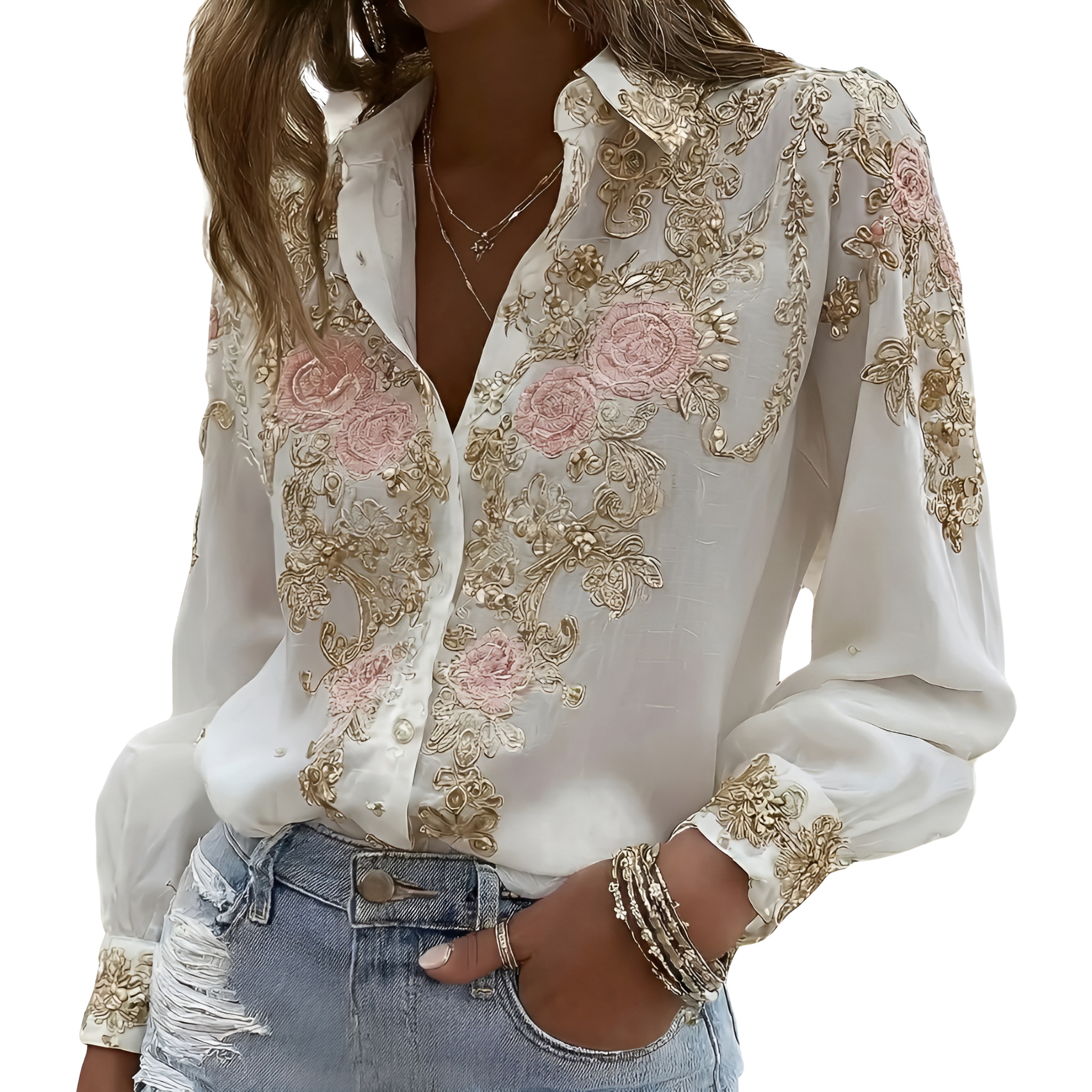 Chic Casual Embroidered Shirt For Women