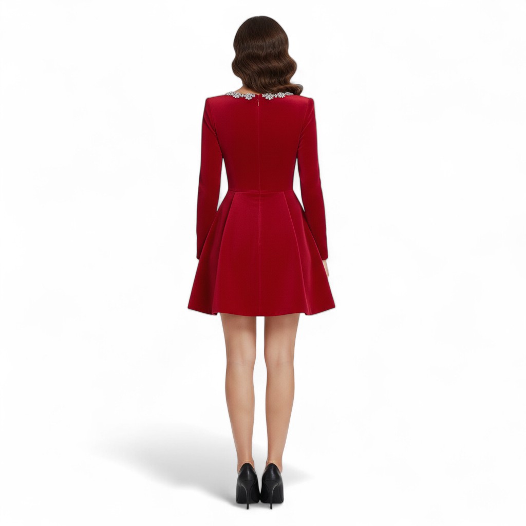 Velvet Dress With Floral Trim Design For Women -My Comfy Blouse