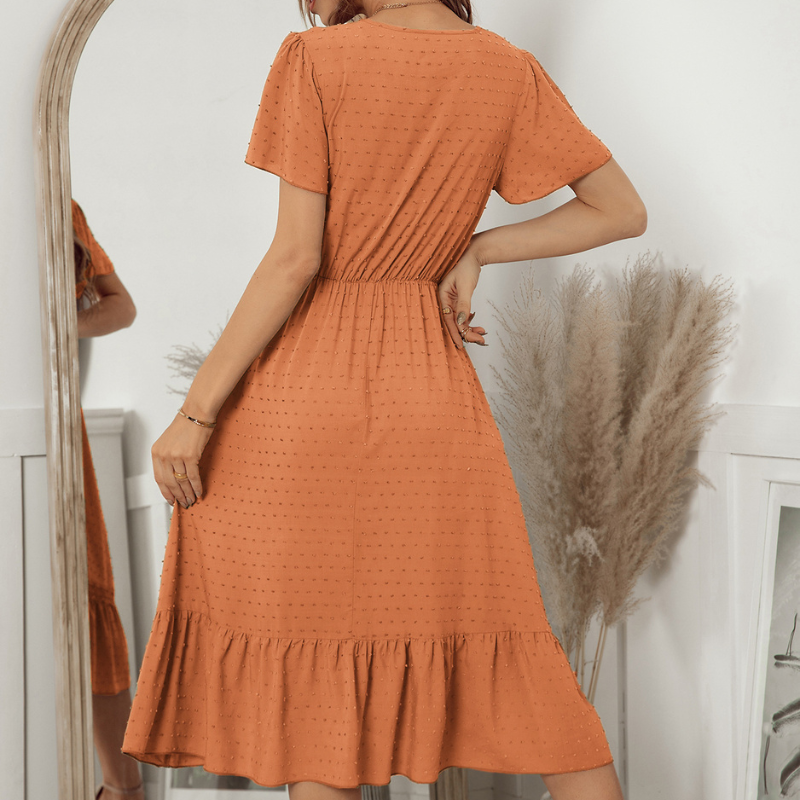 Ruffled Laced Hem Dot Maxi Dress-My Comfy Blouse