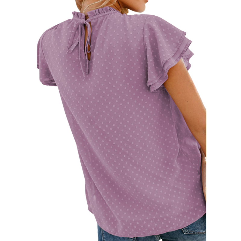 Flounce Cap Sleeves Dot Print Blouse-My Comfy Blouse