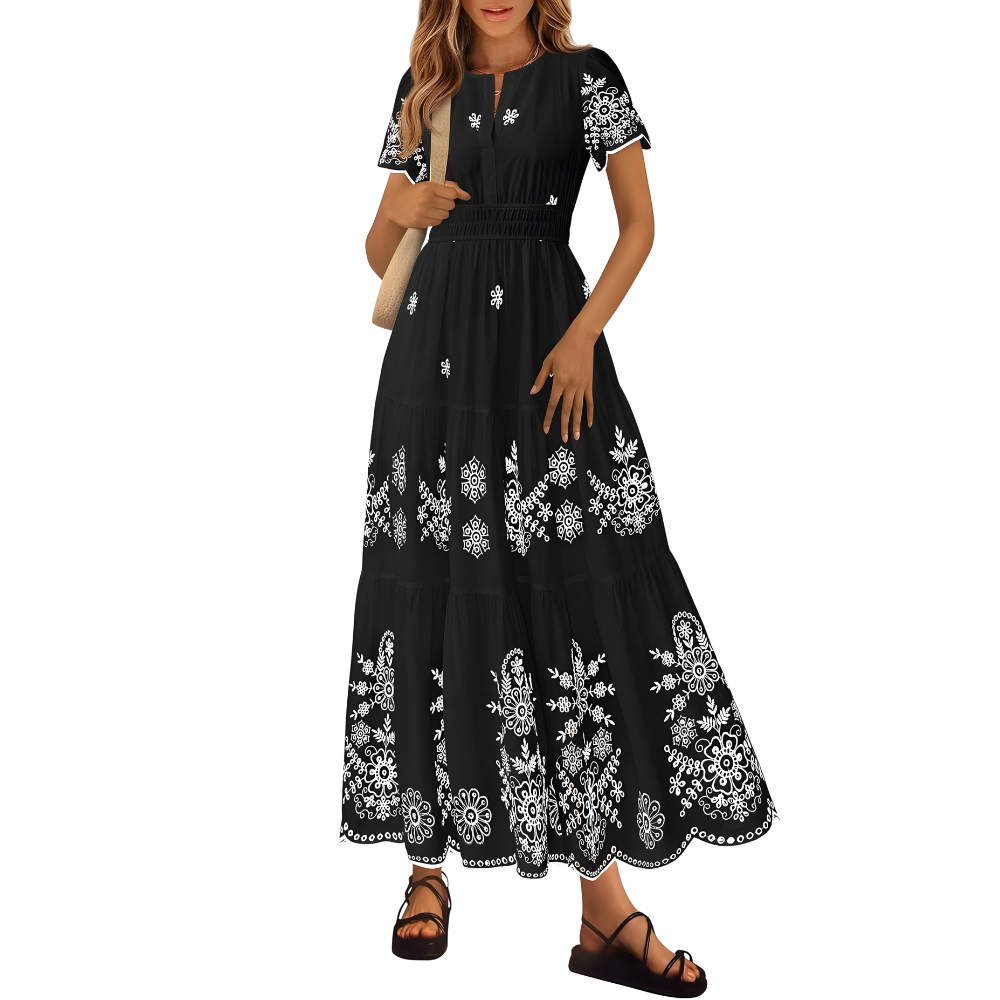 Summer And Floral Boho V Neck Short Sleeve For Women