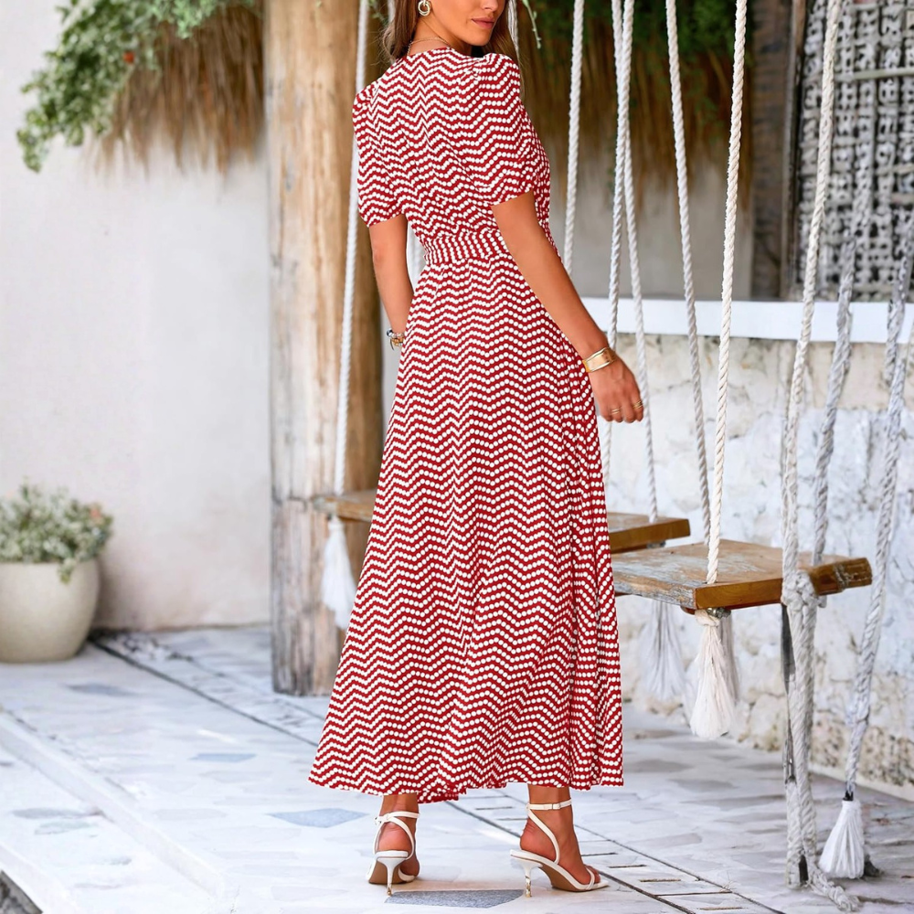 Boho Floral Wrap V Neck Maxi Dress for Women