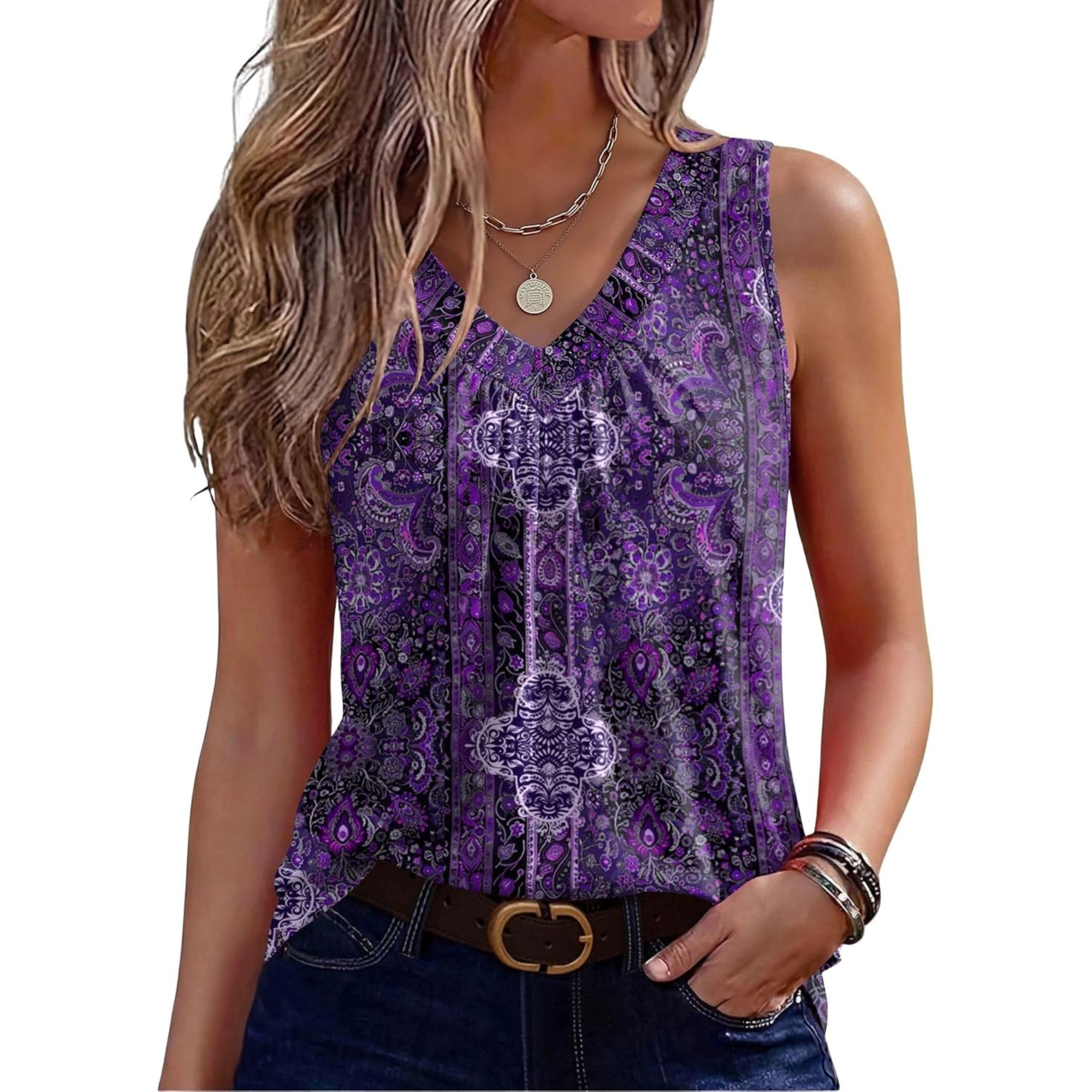 Womens Tank Tops Summer Sleeveless Loose Fit Tops V Neck Pleated Shirts Basic Tees Dressy Casual Trendy Clothes