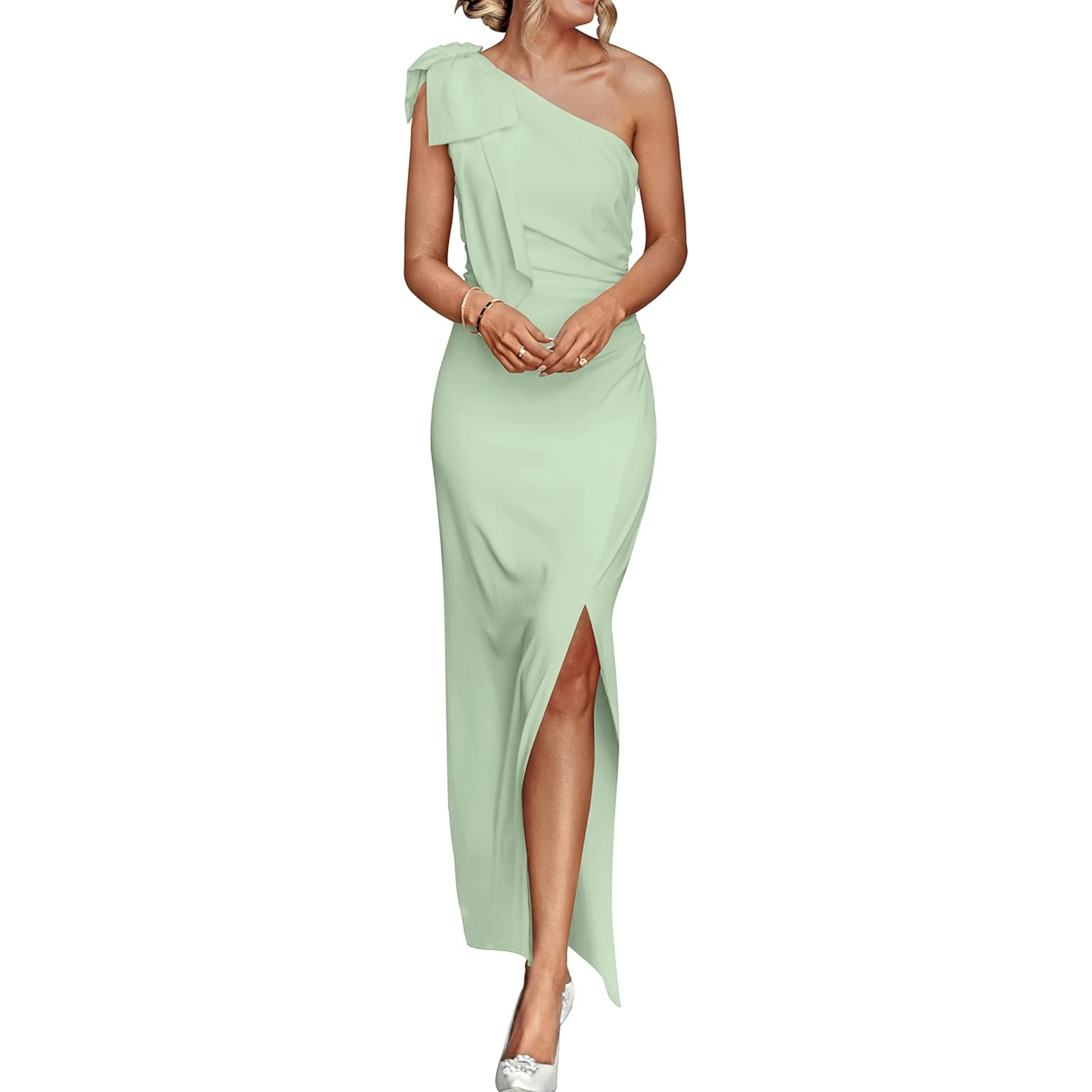Elegant One-Shoulder Ruched Maxi Dress for Wedding Guests
