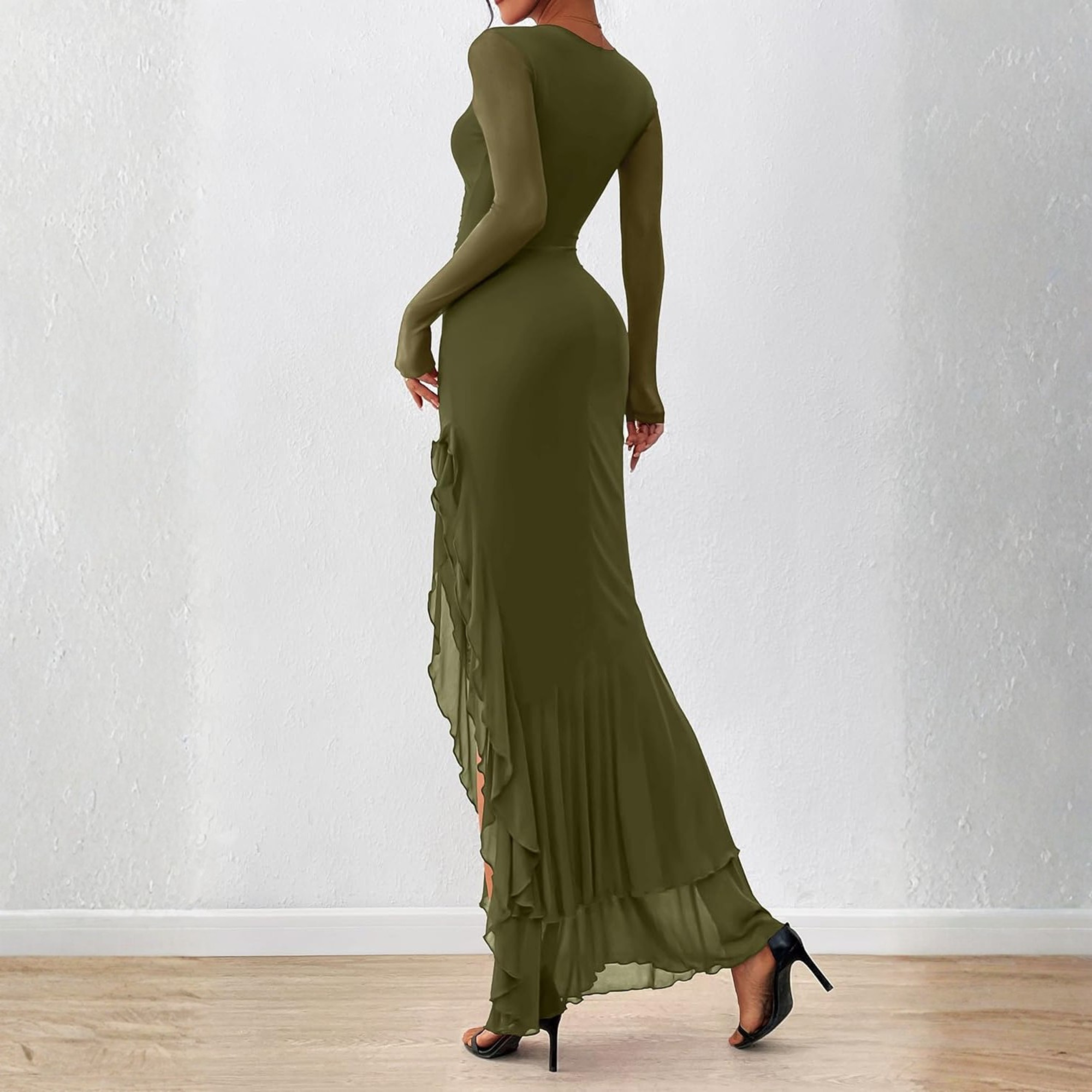 Long Sleeve Ruched Mermaid Maxi Dress for Women