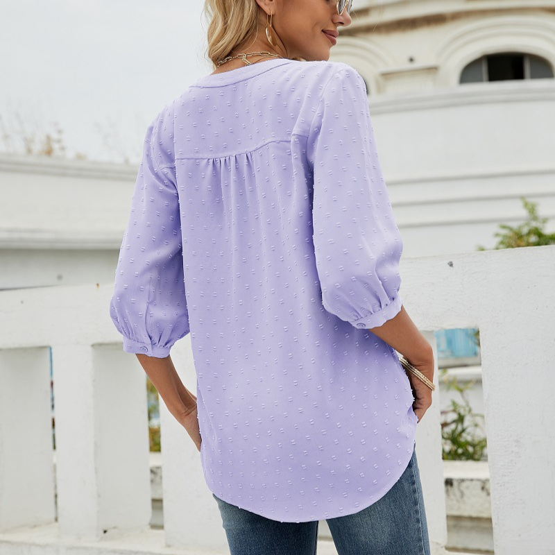 Textured Three - Quarter Sleeves Blouse-My Comfy Blouse