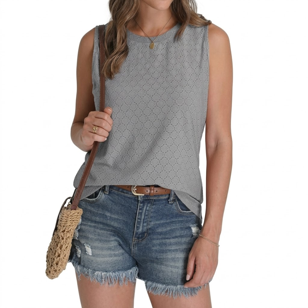 Loose Fit Eyelet Textured Tank Top For Women