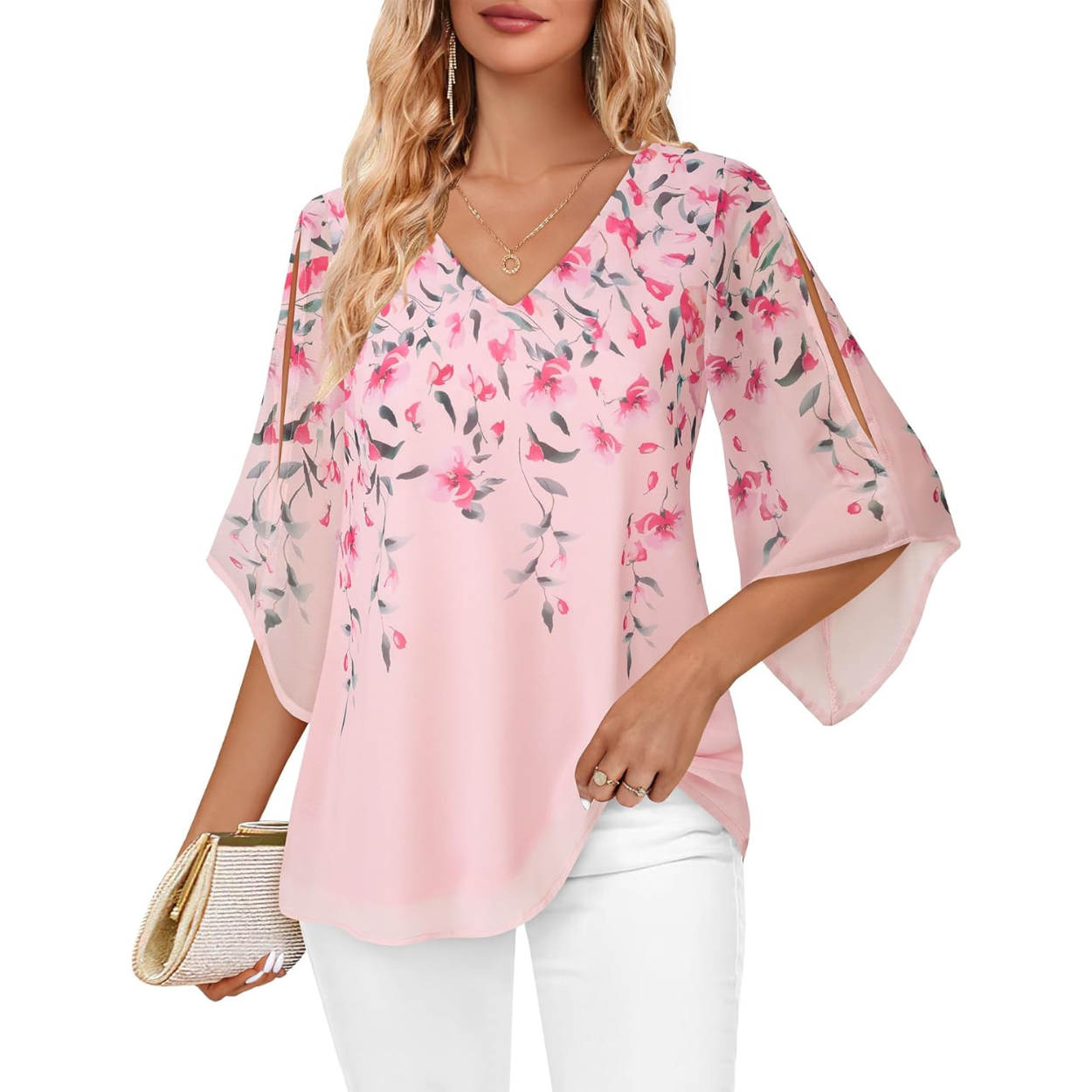 Ruffle Chiffon Sleeve Double Layers Tunic Tops