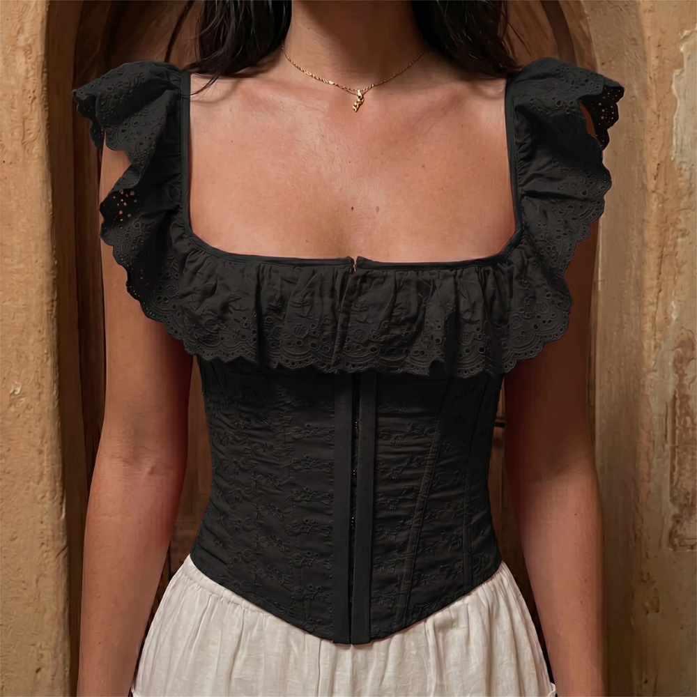Adjustable Corset Blouse With Embroidery Lace Details For Women