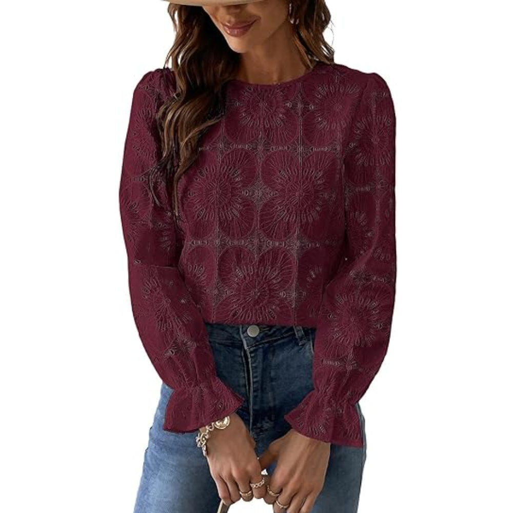 Women Embroidered Crochet Tops With Eyelet Lace Details
