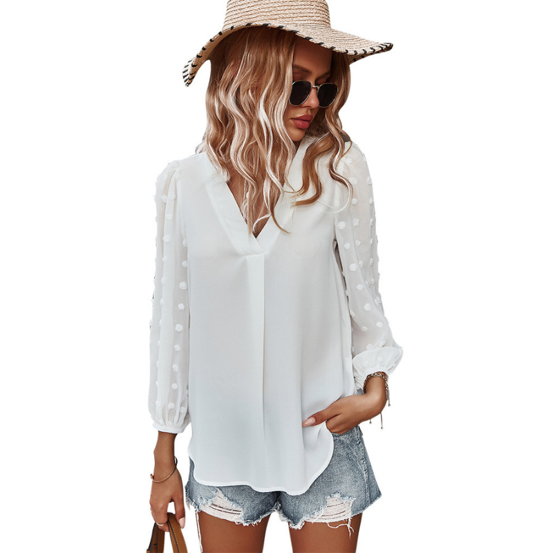 Textured Full Sleeves V-Neck Semi Formal Blouse-My Comfy Blouse