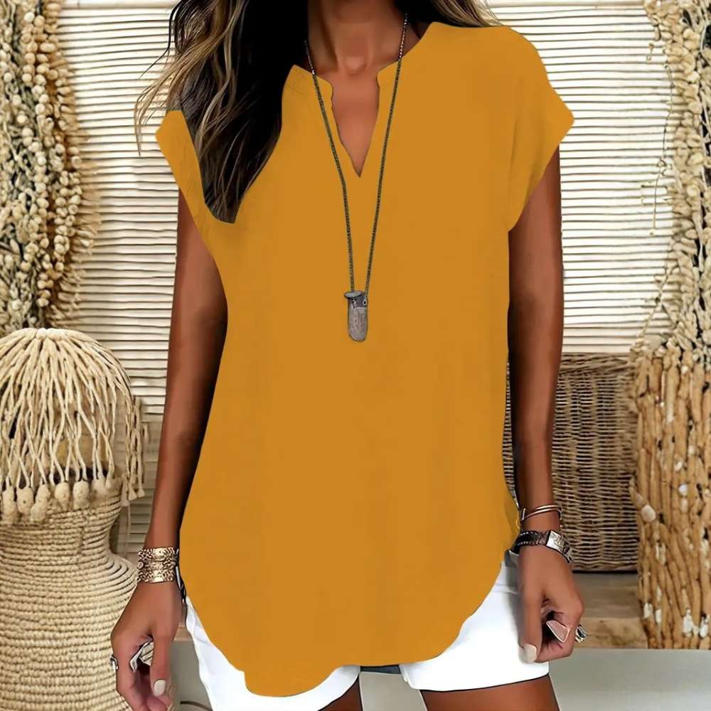 Casual Plain Notched Fitted Blouse Top For Women
