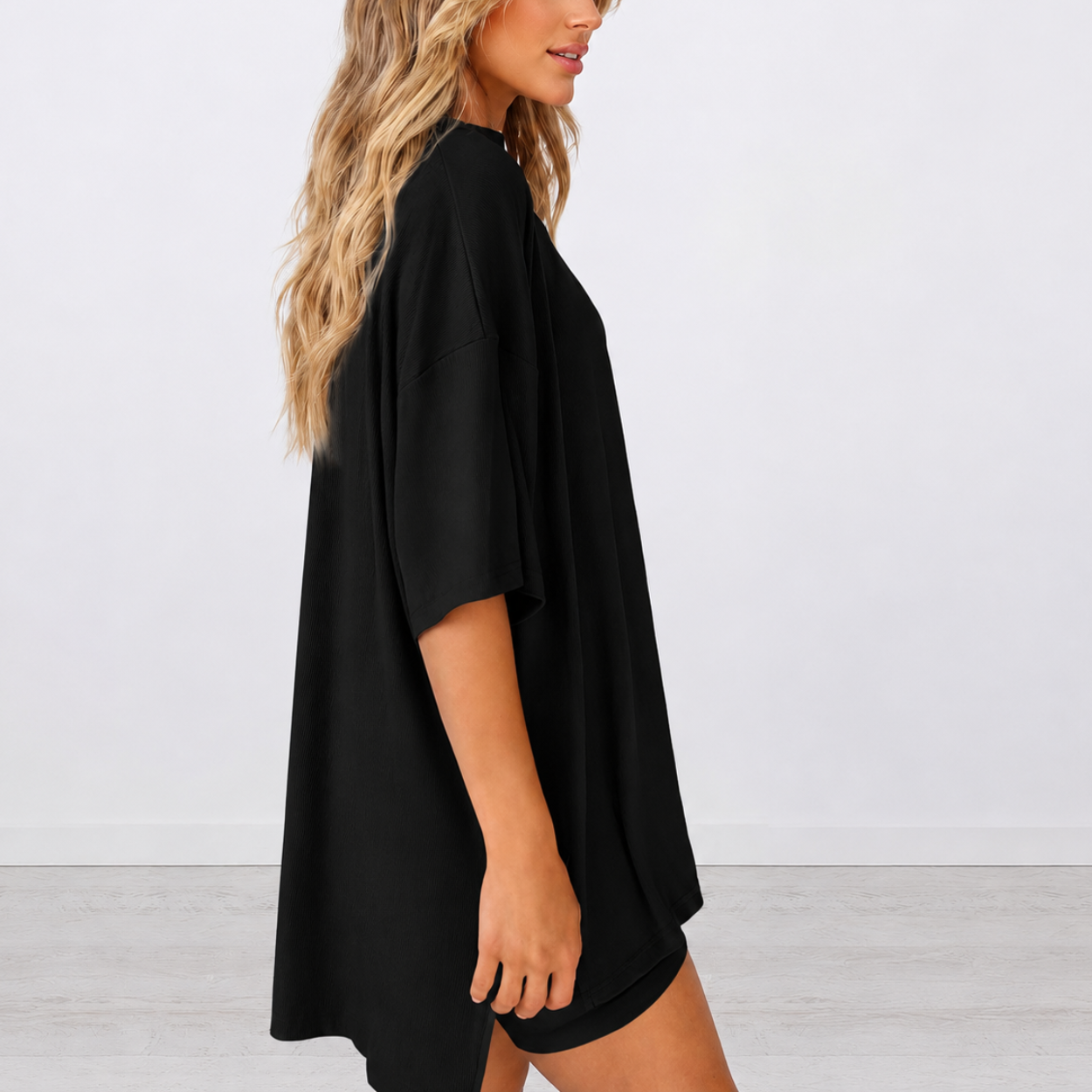 2 Piece Oversized Shirt and Biker Shorts Set For Women