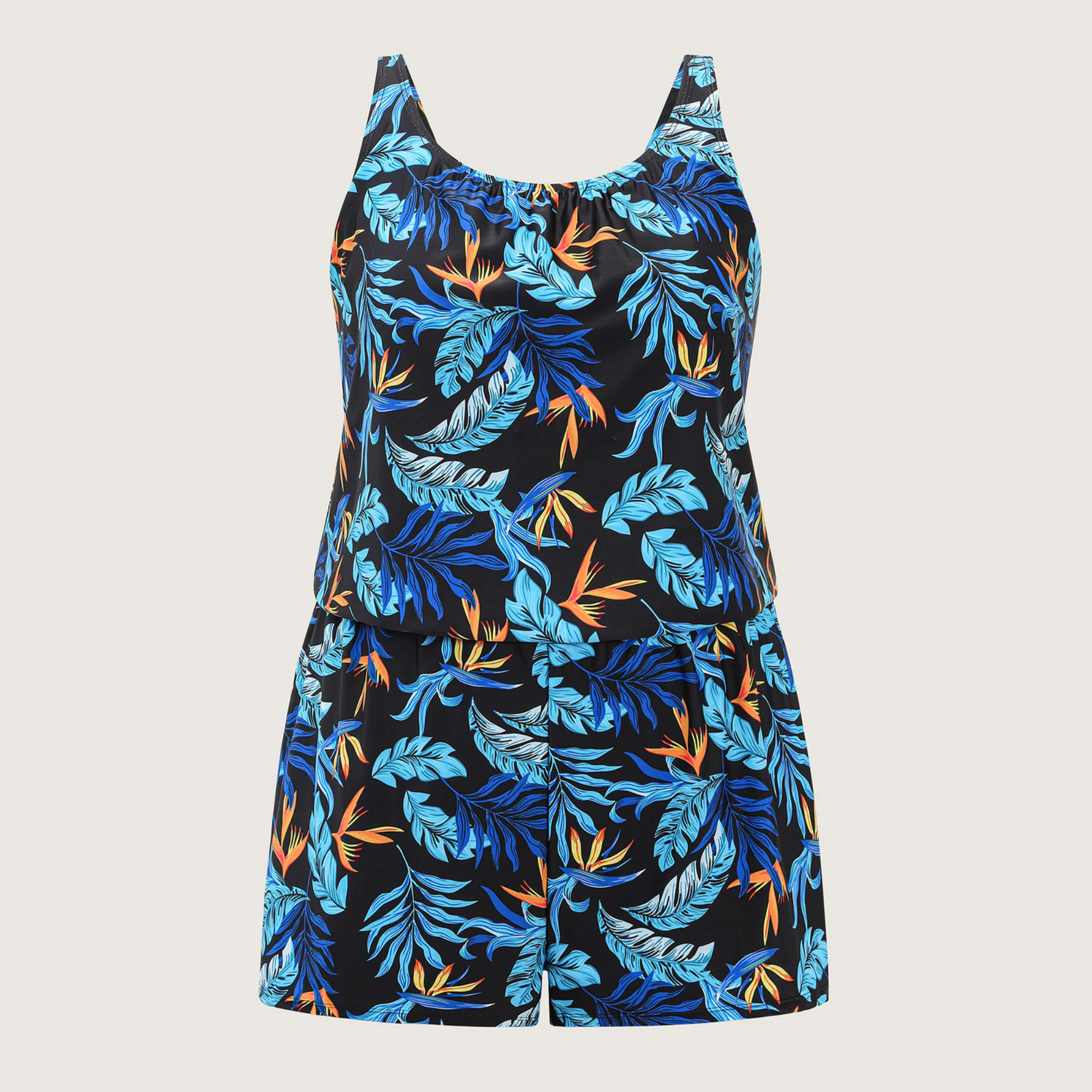 Tropical Flower Print Pockets One-Piece Swimsuit