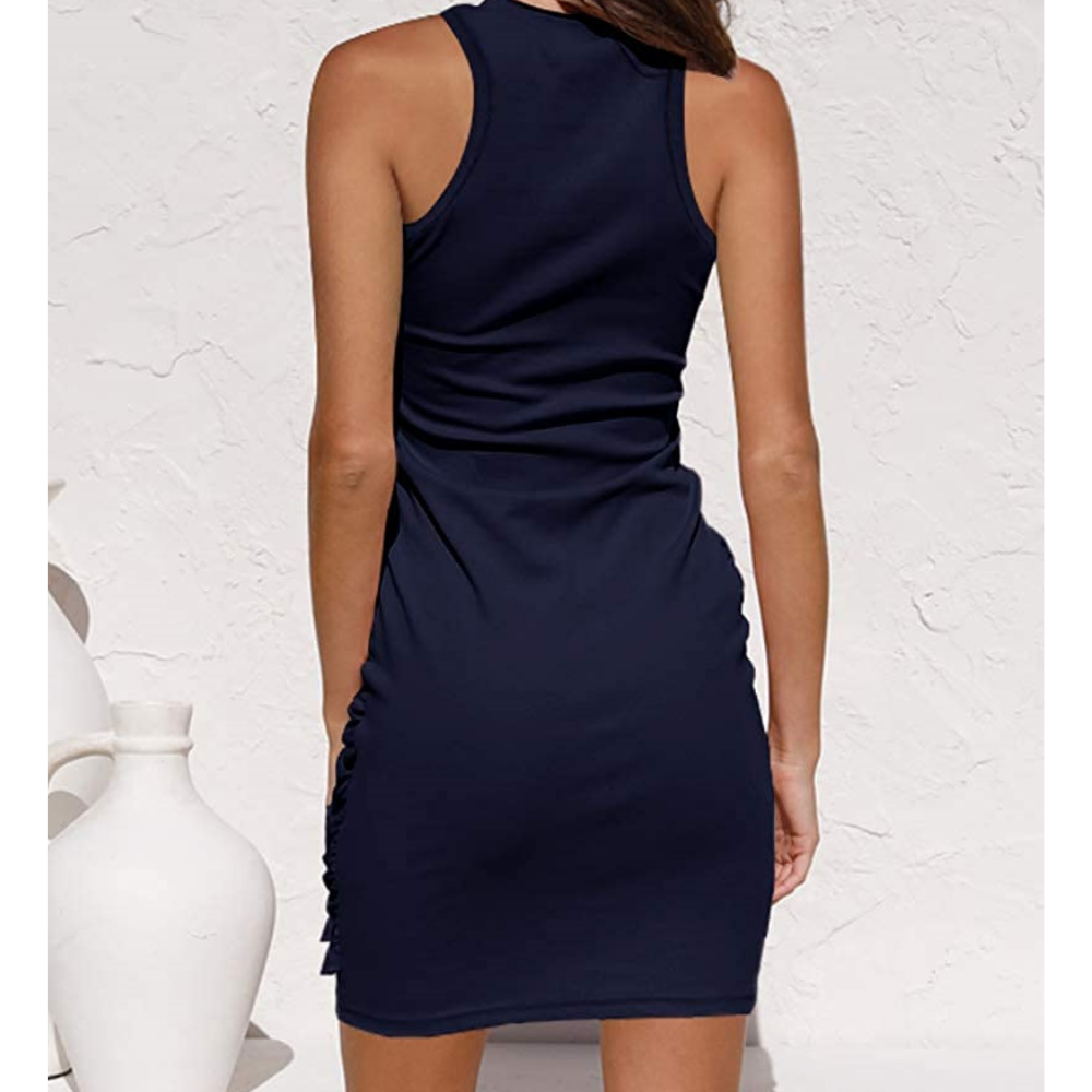 Side Knot Sleeves Less Bodycon Midi Dress-My Comfy Blouse