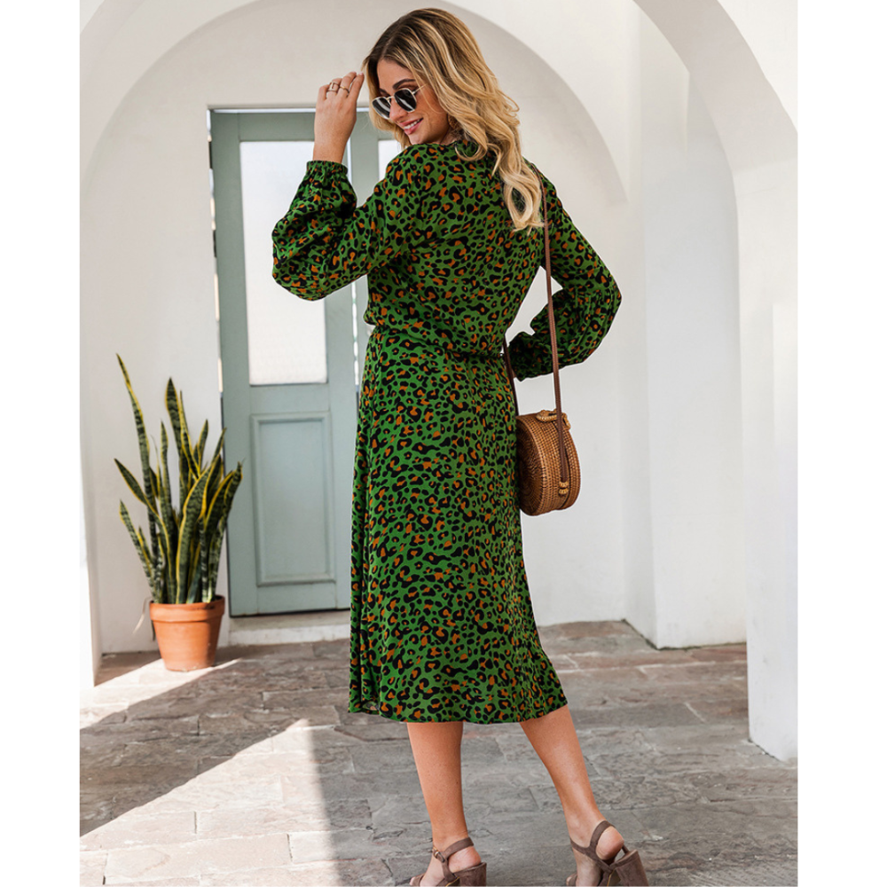 Women’s Midi Leopard Long Sleeves Dress-My Comfy Blouse