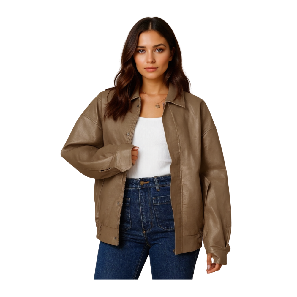 Oversized Faux Leather Motorcycle Jacket For Women