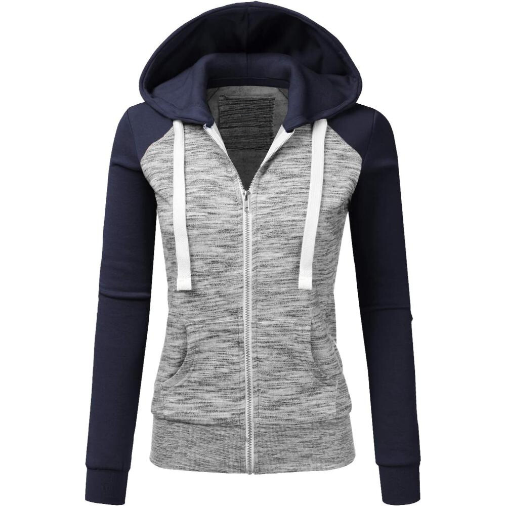 Full Zip Hooded Sweatshirt With Contrast Panel Design-My Comfy Blouse