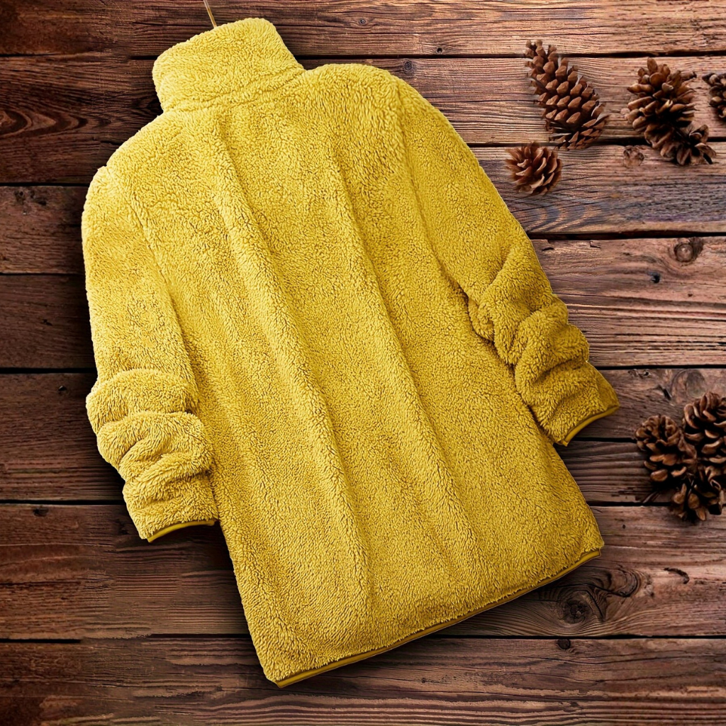 Solid Teddy Coat With Zip Up Front And Casual Long Sleeve Fit For Women