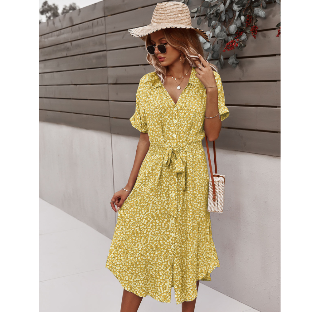 Women's Summer Floral Button Down V Neck Dresses-My Comfy Blouse