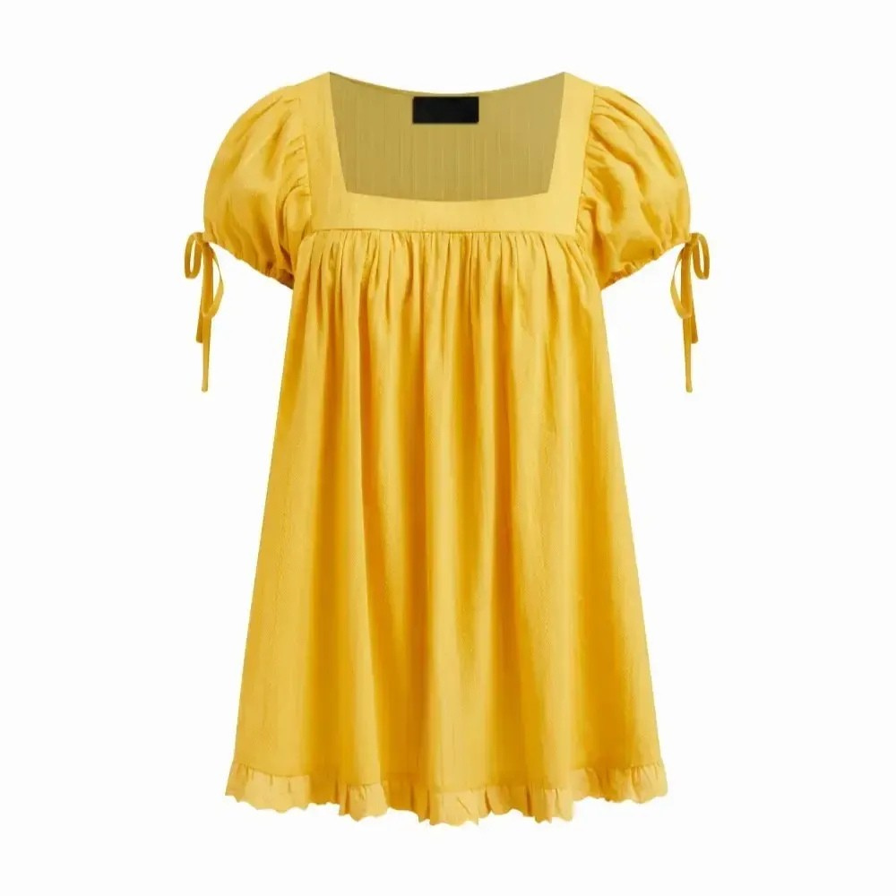 Flared Ruffle Short Sleeve Cotton Babydoll Mini Dress